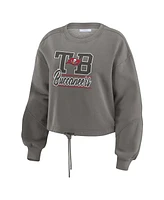 Wear by Erin Andrews Women's Pewter Tampa Bay Buccaneers Washed Fleece Long Sleeve T-Shirt Shorts Lounge Set