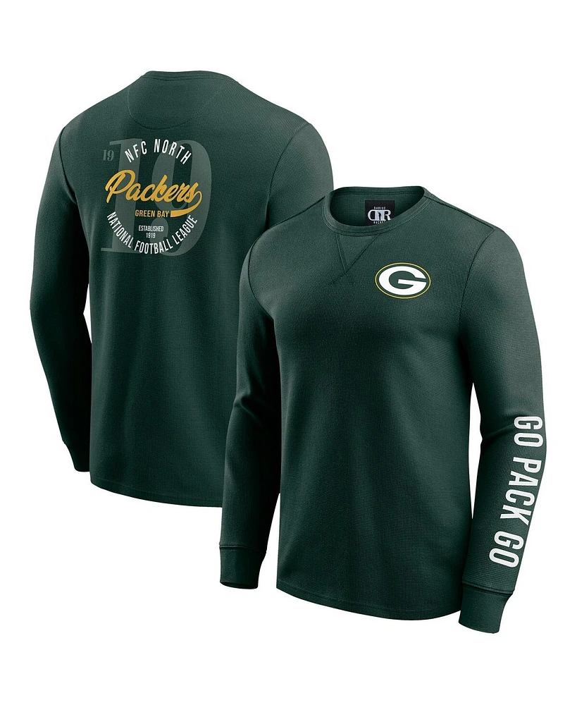 Fanatics Men's Green Green Bay Packers Washed Waffle-Knit Long Sleeve T-Shirt