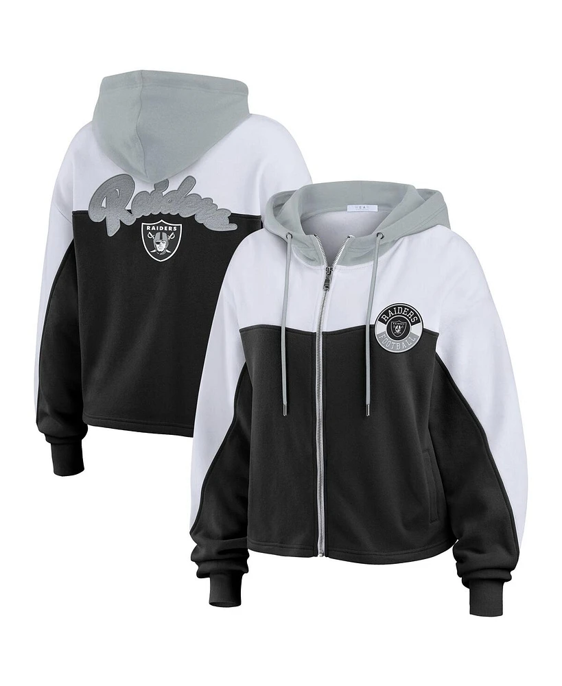 Wear by Erin Andrews Women's Black Las Vegas Raiders Plus Color Block Full-Zip Hoodie