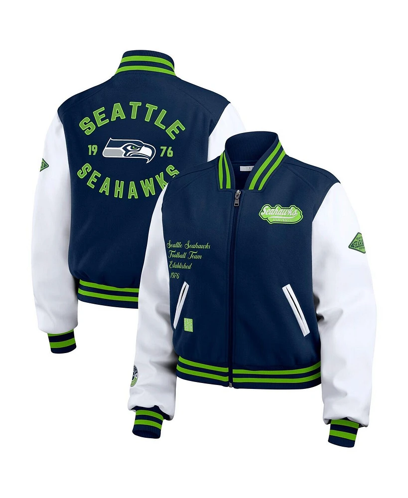 Wear by Erin Andrews Women's College Navy/White Seattle Seahawks Varsity Full-Zip Jacket