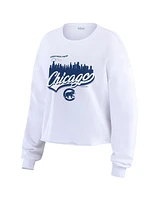 Wear by Erin Andrews Women's White Chicago Cubs Domestic Postcard Long Sleeve T-Shirt