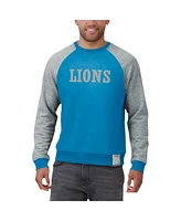 Fanatics Men's Blue/Heather Gray Detroit Lions Colorblock Pullover Sweatshirt