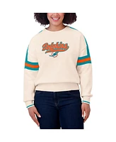 Wear by Erin Andrews Women's Cream Miami Dolphins Stripe Pullover Sweater