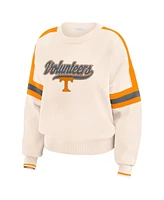 Wear by Erin Andrews Women's Cream Tennessee Volunteers Chenille Woven Patch Stripe Pullover Sweatshirt