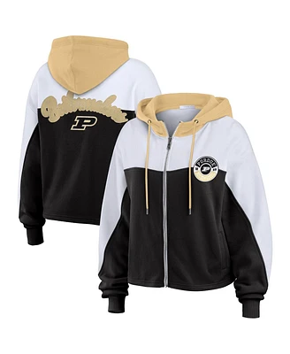 Wear by Erin Andrews Women's Black Purdue Boilermakers Color-Block Full-Zip Hoodie