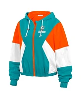 Wear by Erin Andrews Women's Aqua Miami Dolphins Color Block Full-Zip Windbreaker Jacket