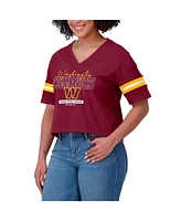 Wear by Erin Andrews Women's Burgundy Washington Commanders Color Block Boxy Modest Crop V-neck T-shirt