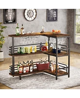 Tribesigns 3 Tier Liquor Bar Table with Storage Shelves and Wine Glasses Holder,L-Shaped Home Bar Unit