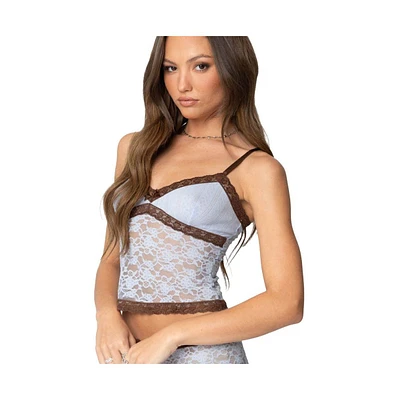 Edikted Womens Dee Pointelle Sheer Lace Tank Top