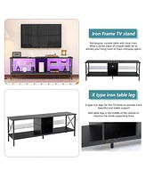 Slickblue Iron Tv Stand with Led Lights Modern Entertainment Center and Media Console Remote Control