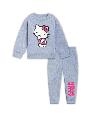 Hello Kitty Toddler Girls Velour Drop Shoulder Sweatshirt and Jogger Pants Outfit Set