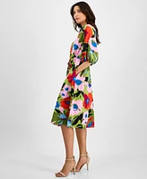 Sandra Darren Women's Floral-Print Split-Neck Midi Dress