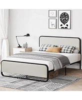 gaomon Queen Bed Frame with Upholstered Headboard and Footboard, Heavy Duty Platform Metal