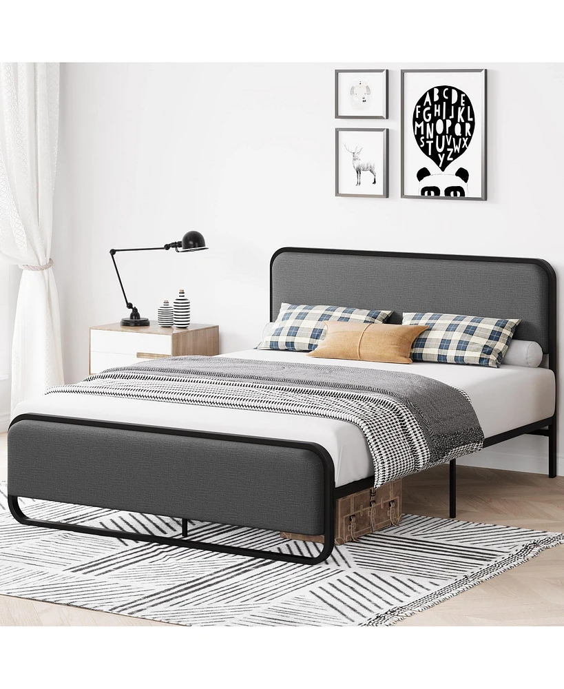 gaomon Queen Size Bed Frame with Upholstered Headboard and Footboard, Heavy Duty Platform Metal Bed Frame