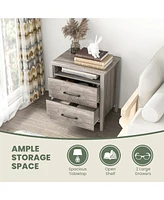 Gymax 2 Pcs Nightstand w/ 2 Drawers Farmhouse Bed Side Table w/ Open Storage Shelf