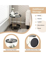 Gymax 2-Tier Side End Table Round Nightstand Gold Frame for Living Room Bedroom