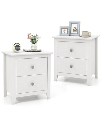 Gymax 2PCS Modern Nightstand w/ Storage 2 Drawers and Support Legs for Bedroom White