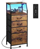 Wlive 4 Drawer Dresser for Bedroom Nightstand with Charging Station and Led Light Tall Night Stand Bed Side Table End Usb Ports Outlets