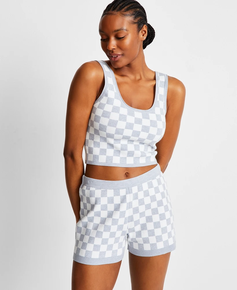 State of Day Women's Checkered Loungewear Bralette Short Set, Exclusively at Macy's