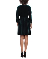 London Times Women's Dolman-Sleeve Velvet Fit & Flare Dress