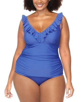 Raisins Curve Trendy Plus Size Andressa Ruffled Tankini Top Costa Ruched Bikini Bottoms