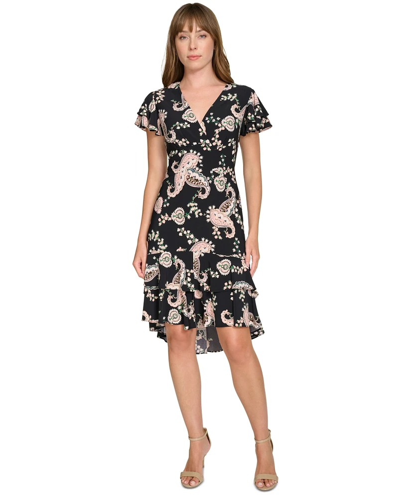 Tommy Hilfiger Women's Paisley-Print Flutter-Sleeve Fit & Flare Dress