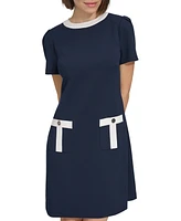 Tommy Hilfiger Petite Faux-Pocket Scuba-Crepe Shift Dress