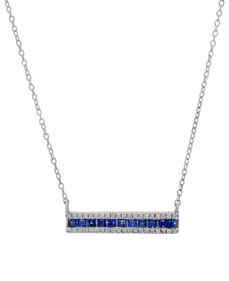 Blue Spinel (5/8 ct. t.w.) & Lab Grown White Sapphire (3/8 ct. t.w.) Bar 18" Pendant Necklace in Sterling Silver