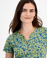 Style & Co Women's Printed Short-Sleeve Henley T-Shirt, Exclusively at Macy's