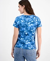 Style & Co Women's Printed Short-Sleeve Henley T-Shirt, Exclusively at Macy's