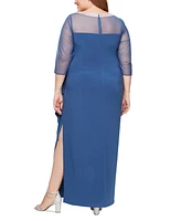 Alex Evenings Plus Size Illusion-Trim Ruffled Gown