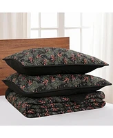 MarCielo 3 Pcs Festive Christmas Quilt Bedspread Set Holiday Bedding Holly Berry Tree Queen