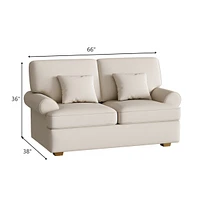 66" Modern Sofa Couches for Living Room Natural Linen Deep Seat Sofa with Pillow