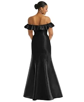 Alfred Sung Women's Off-the-Shoulder Ruffle Neck Satin Trumpet Gown