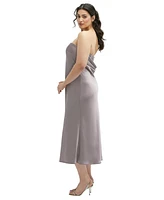 After Six Women's Strapless Midi Bias Column Dress with Peek-a-Boo Corset Back