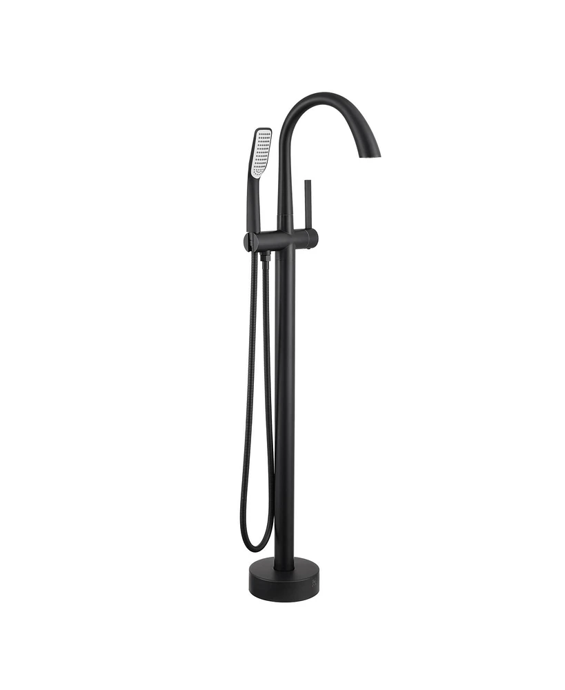 Flynama Single Handle Floor Mount Bathtub Faucet Free Standing Filler Tub with Handheld Shower