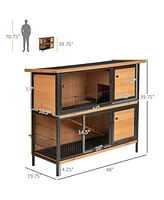 Streamdale Furniture 48" 2-Story Large Rabbit Hutch Bunny Cage Wooden Pet House Metal Frame with Individual Room, Ramp, No Leak Tray, Feeding Trough,