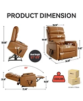 Brown Leatheraire Dual Motor Infinite Position Up to 350 Lbs Power Lift Recliner Chair with Power-Remote, Heat Massage and Heavy Duty Motion Mechanism