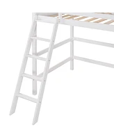 Slickblue Solid Wood Twin Loft Bed with Ladder - Space-Saving Elevated Bed Frame for Kids' or Teens' Bedroom