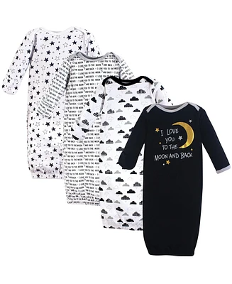 Hudson Baby Baby Boys Hudson Cotton Long-Sleeve Gowns 4pk, Moon And Back, 0-6 Months