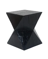 14.25" Black Concrete Side Table with Rustic Hand-Carved Texture and Unique Symmetric Form – Weather-Resistant Accent for Patio, Garden, o