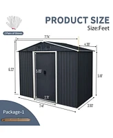 8ft x 4ft Outdoor Metal Storage Shed with Sliding Door and foundation for Backyard, Patio, Lawn (Black and White)