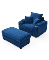 Streamdale Furniture Oversized Accent Chair with Ottoman, Single Sofa Chair with Large Seat and Extra Wide Armrests, Modern Comfy Armchair Reading Cha