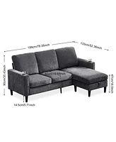 Modern Design Chenille 3 Seat L-Shape Sectional Sofa with Storage Chaise for Apartment, Studio, Office,Living Room,L shape-Dark Grey