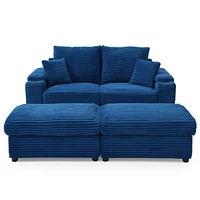 Loveseat with Ottomans,Corduroy Fabric Modular Sectional Sofa,Comfy Deep Plush Couch with Ottomans and Two Pillows,for Small Spaces, Living Room,Bedro