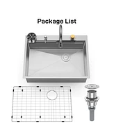 gaomon 30 Inch Brushed Nickel Waterfall Topmount Kitchen Sink Set - Premium 304 Stainless Steel Single Bowl