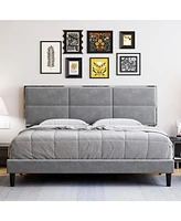 gaomon Bed Frame, Full Bed Frame Upholstered Platform with Square Velvet Headboard, Wooden Slats Support