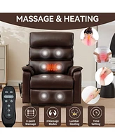 Brown Leatheraire Dual Motor Infinite Position Up to 350 Lbs Power Lift Recliner Chair with Power-Remote