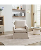 29.92'' Swivel Accent Chair, Upholstered Skirted Swivel Chair with Removable Back Cushion, 360 Degree Comfy Armchair for Living Room, Nursery, Lounge