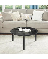 Living Room Coffee Table: Modern and stylish 36 inch round small coffee table, imitation marble tabletop with rubber wood solid wood legs